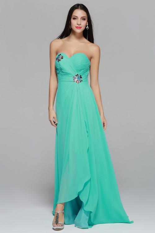 Strapless Sweetheart Beading A-line Long Green Chiffon Prom Dress 