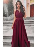 Glamorous Split Floor-length Long Chiffon Bridesmaid Dress Jewel Neckline Evening Dress