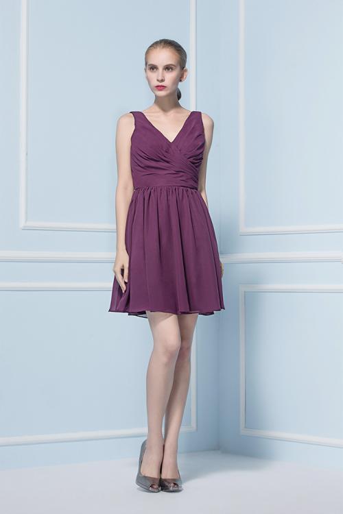 Sleeveless A-line V Neck Short Chiffon Bridesamid Dress 