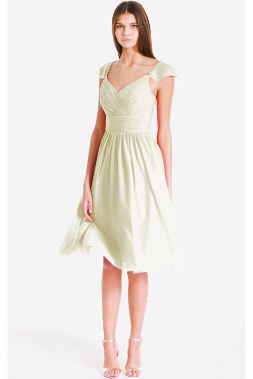 Cap Sleeves Zipper V-neck Knee-length Chiffon Bridesmaid Dresses