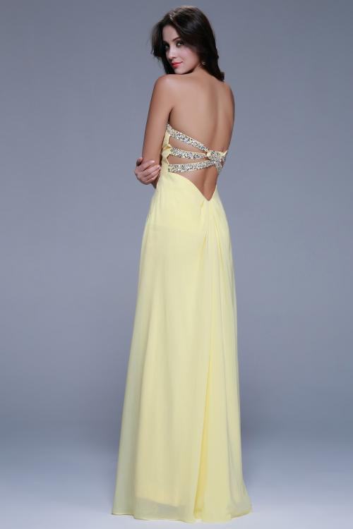 Strapless High Slit Beading A-line Daffodil Chiffon Prom Dress 