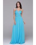 Sleeveless One Shoulder Beading Long Blue Chiffon Prom Dress 