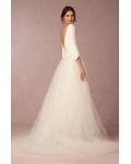Bateau Neck 3/4 Sleeves Princess Tulle Wedding Dress Lace Embroidery
