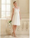 Bateau Neck Sleeveless Lace Bodice Knee-length Short Ivory Chiffon Maternity Dresses