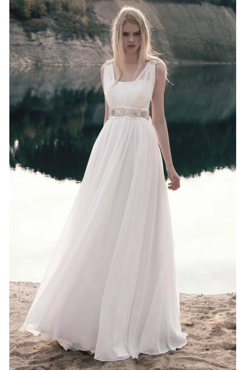 Shoulder Straps Crystal Detailing A-line Chiffon Wedding Dress 