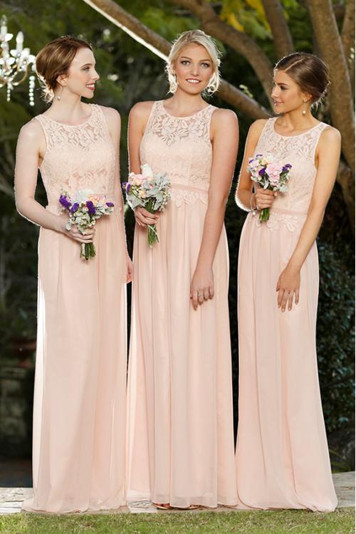 Vinatge Inspired Keyhole Back Long Chiffon Bridesmaid Dress