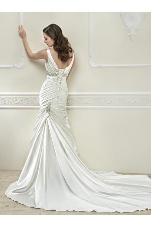 Sexy A-line V-neck Beading&Sequins Ruching Sweep/Brush Train Satin Wedding Dresses 
