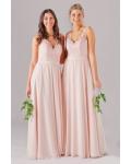 A-line Blush V-neck Sleeveless Lace Pockets Floor-length Long Chiffon Bridesmaid Dresses