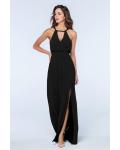  A-line Halter Neckline Sleeveless Split Floor-length Long Chiffon Bridesmaid Dresses