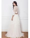 Chic Two Piece 3/4 Sleeved Lace A-line Tulle Wedding Dress 
