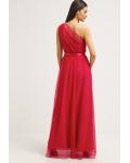 Simple Sleeveless One Shoulder Long Pleatded Tulle Bridesmaid Dress with Sash 