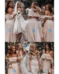 Off-the-shoulder & V-neck Split Floor-length Long Chiffon Bridesmaid Dresses with 3 Styles (A/B/C)