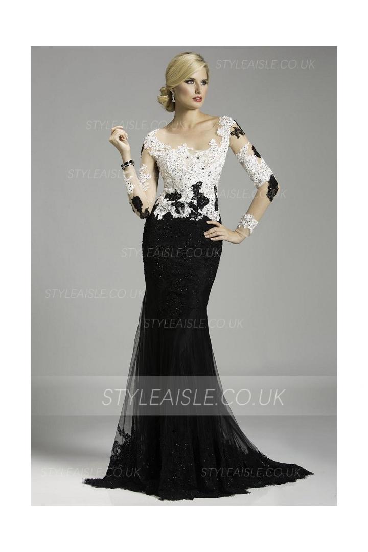 Vintage Inspired Illusion Neck White Lace Sheath Tulle Prom Dress 