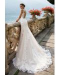 Chic Vintage Lace Appliques Long Mermaid Wedding Dress with transparent tulle on back