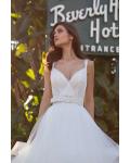  Ball Gown Shoulder Straps Sleeveless Sweep/Brush Train Long Tulle Wedding Dresses with Sash