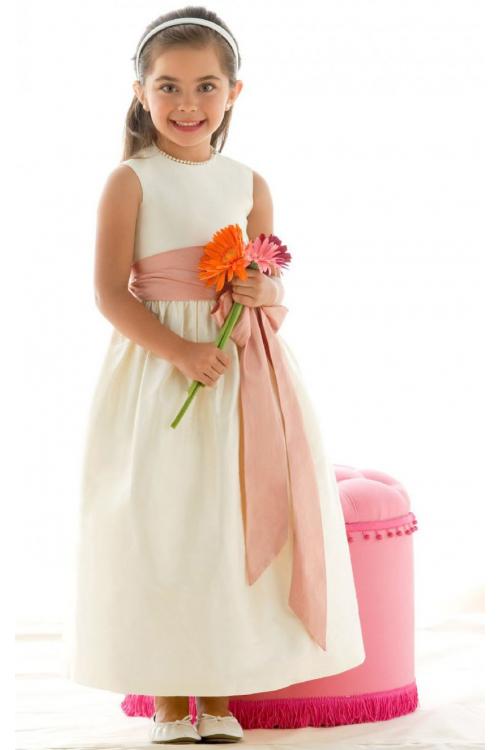 Jewel Ankle-length Sleeveless Zipper Satin Flower Girl Dresses