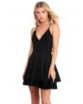 Short Spaghetti Straps A-line Layers Black Prom Dress Back Lace