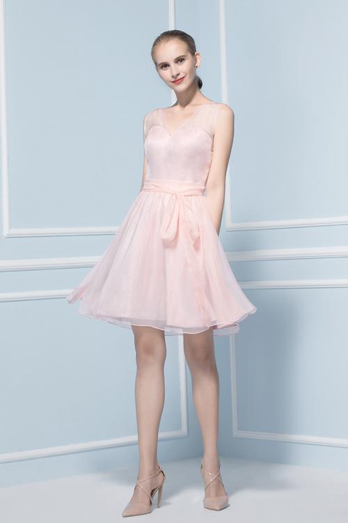 Sleeveless V Neck Knee Length Chiffon Bridesmaid Dress 