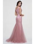 Sparkling Beaded Shoulder Straps Beading A-line Rose Pink Tulle Prom Dress 