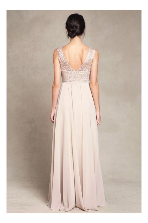 Gorgeous Sleeveless Bateau Neck Lace Bodice Long Chiffon Bridesmaid Dress 