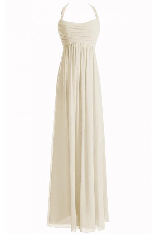 Chiffon Floor-length Natural Halter Zipper Bridesmaid Dresses