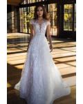 Elegant Illusion Jewel Neckline Short Sleeve Appliques Sweep Train Long Lace Wedding Dresses