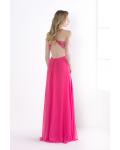 Beading One Shoulder Split Rose Chiffon Sexy Prom Dress