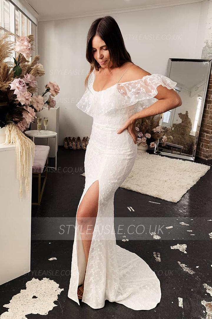 Mermaid Off-the-shoulder Lace Sweep Train Long Wedding Dresses