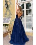 Spaghetti Straps Sleeveless Lace Appliques Floor length Long Tulle Prom Dresses