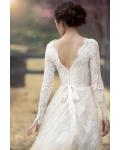 High Neck Lace Patterns Long Sleeved Ball Gown Lace Wedding Dress 