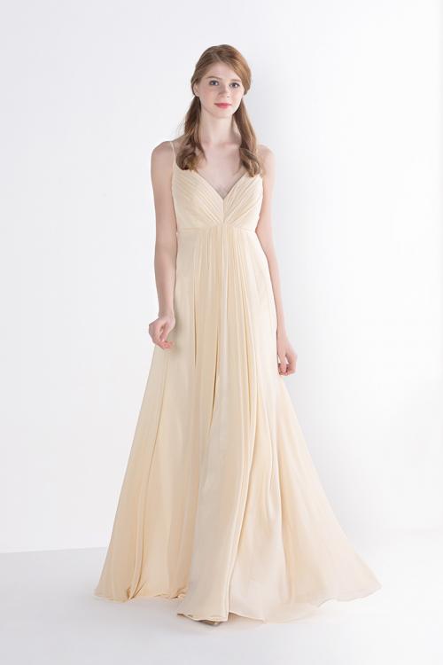  A-line V-neck Sleeveless Pleated Long Chiffon Bridesmaid Dress