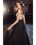  A-line Bateau Neckline Sleeveless Lace Appliques Floor-length Long Tulle Prom Dresses with Buttons Back