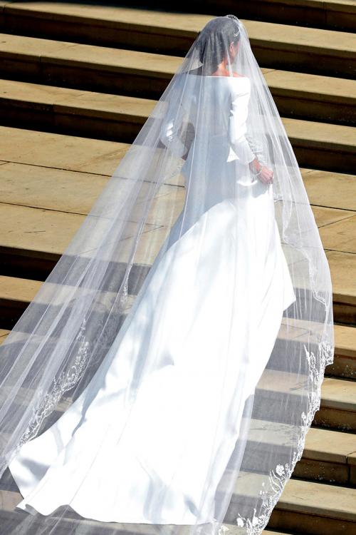 Elegant Ivory Bateau-Neckline Long Sleeve Cathedral Train Long Satin Meghan Wedding Dresses