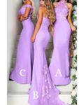 Mermaid Lace Sweep Train Long Satin Bridesmaid Dresses with 3 Styles (A/B/C)