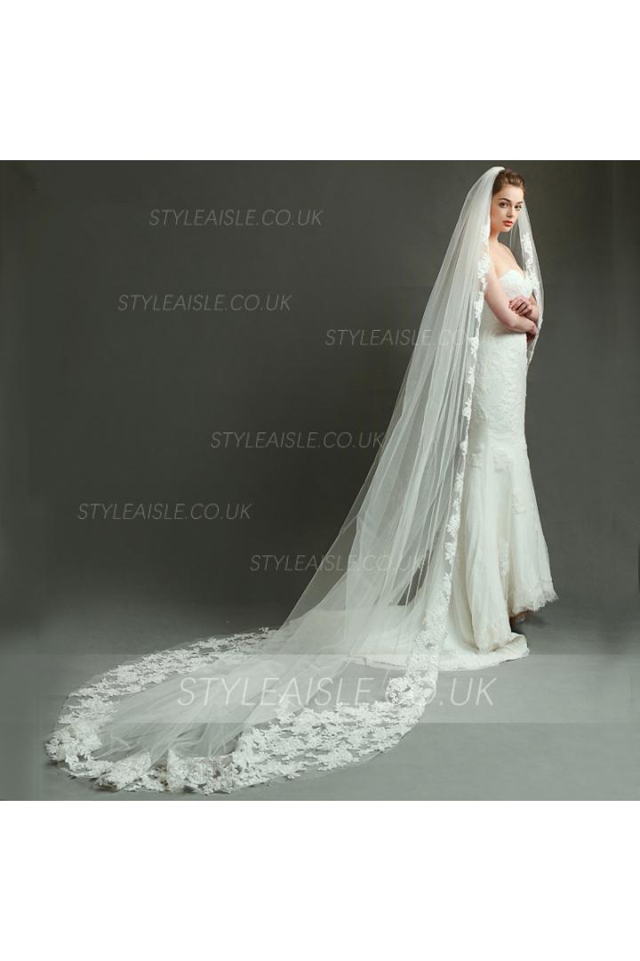 Sparkle Beaded Lace Long Train Wedding Veil Wedding Accessory 