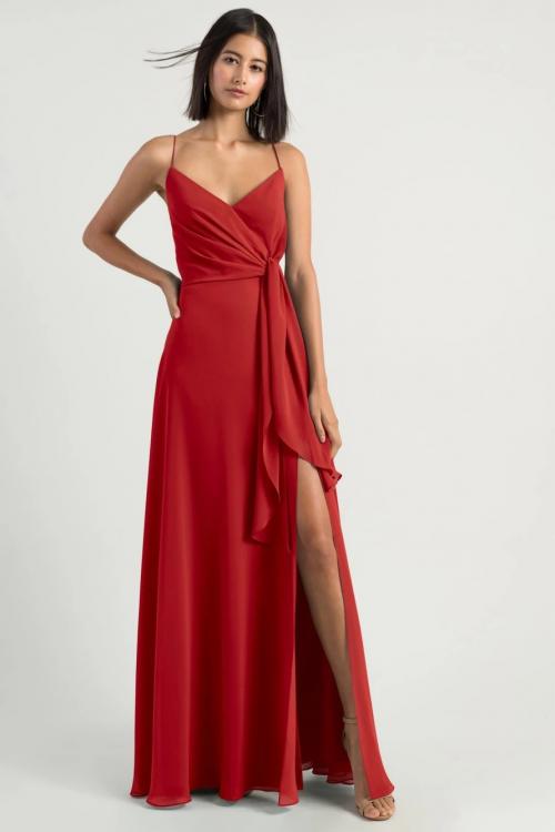 Simple Spaghetti Straps Sleeveless Empire Waist Split Floor-length Long Chiffon Bridesmaid Dresses