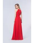 Red A-line Halter Sleeveless Long Red Chiffon Bridesmaid Dress