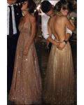  Shiny A-line Deep V-neck Sleeveless Sequins Floor-length Long Prom Dress
