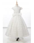 Nectarean Ball Gown Short Sleeve Bow(s) Floor-length Organza Communion Dresses 