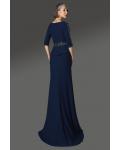 Designer V-neck 3/4 Length Sleeves Beading Sweep/Brush Train Long Cocktail Dresses