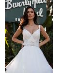  Ball Gown Shoulder Straps Sleeveless Sweep/Brush Train Long Tulle Wedding Dresses with Sash