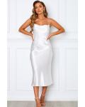  Sheath/Column Spaghetti Straps Sleeveless Tea-length Long Charmeuse Bridesmaid Dresses