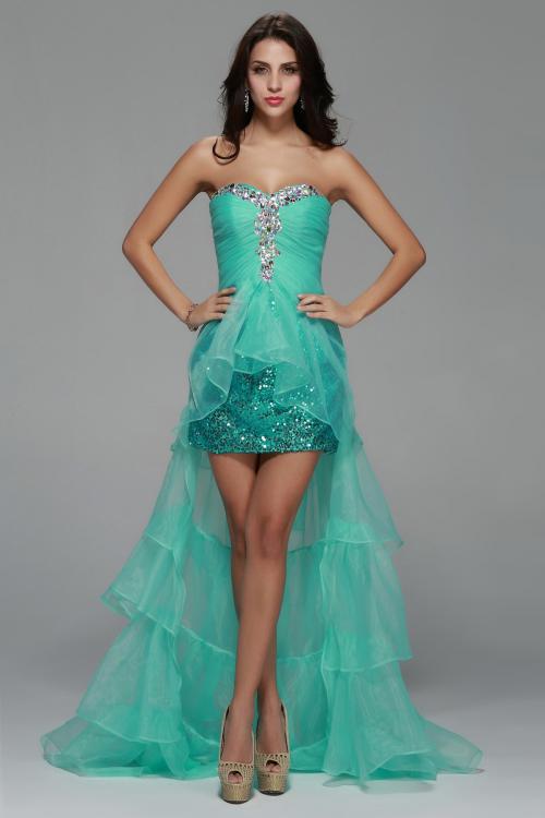 High Low Beading A-line Tulle Prom Dress 