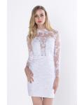  Sheath/Column Bateau Long Sleeve Lace Pleated Short/Mini Short Prom Dress 
