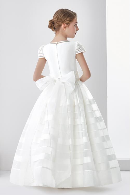 Nectarean Ball Gown Short Sleeve Hand Made Flowers Floor-length Orgnaza Communion Dresses 