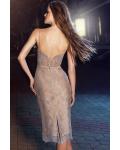  Sheath/Column Spaghetti Straps Sweetheart Sleeveless Lace Tea-length Short Cocktail Dresses with Lace-up Back