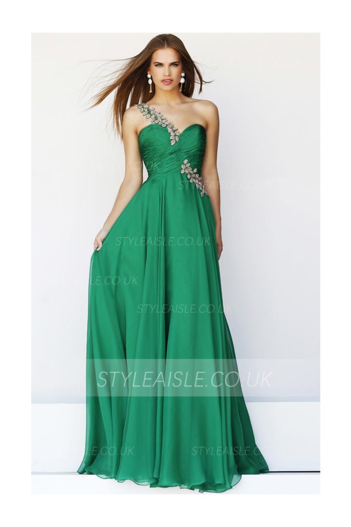  A-line One Shoulder Sleeveless Beading Ruching Floor-length 2017 Long Chiffon  Prom Dresses