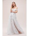  A-line Sweetheart Lace Appliques Split Sweep/Brush Train Long Organza Wedding Dresses