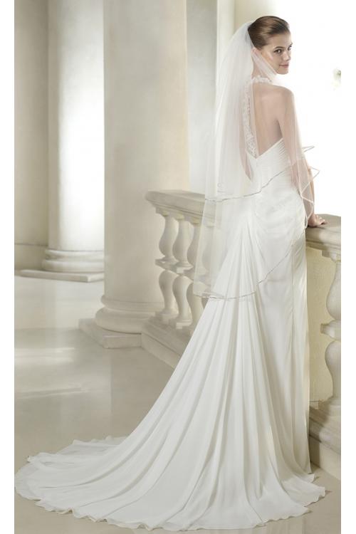 Sleeveless Halter Neck Crystal Detailling A-line Chiffon Bridal Dress with Flowers 