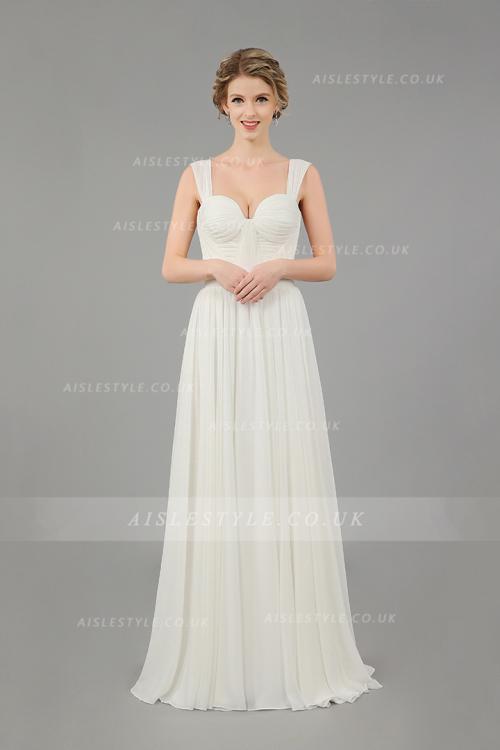 SHoulder Straps Informal Casual Long A-line Ivory Chiffon Wedding Dress